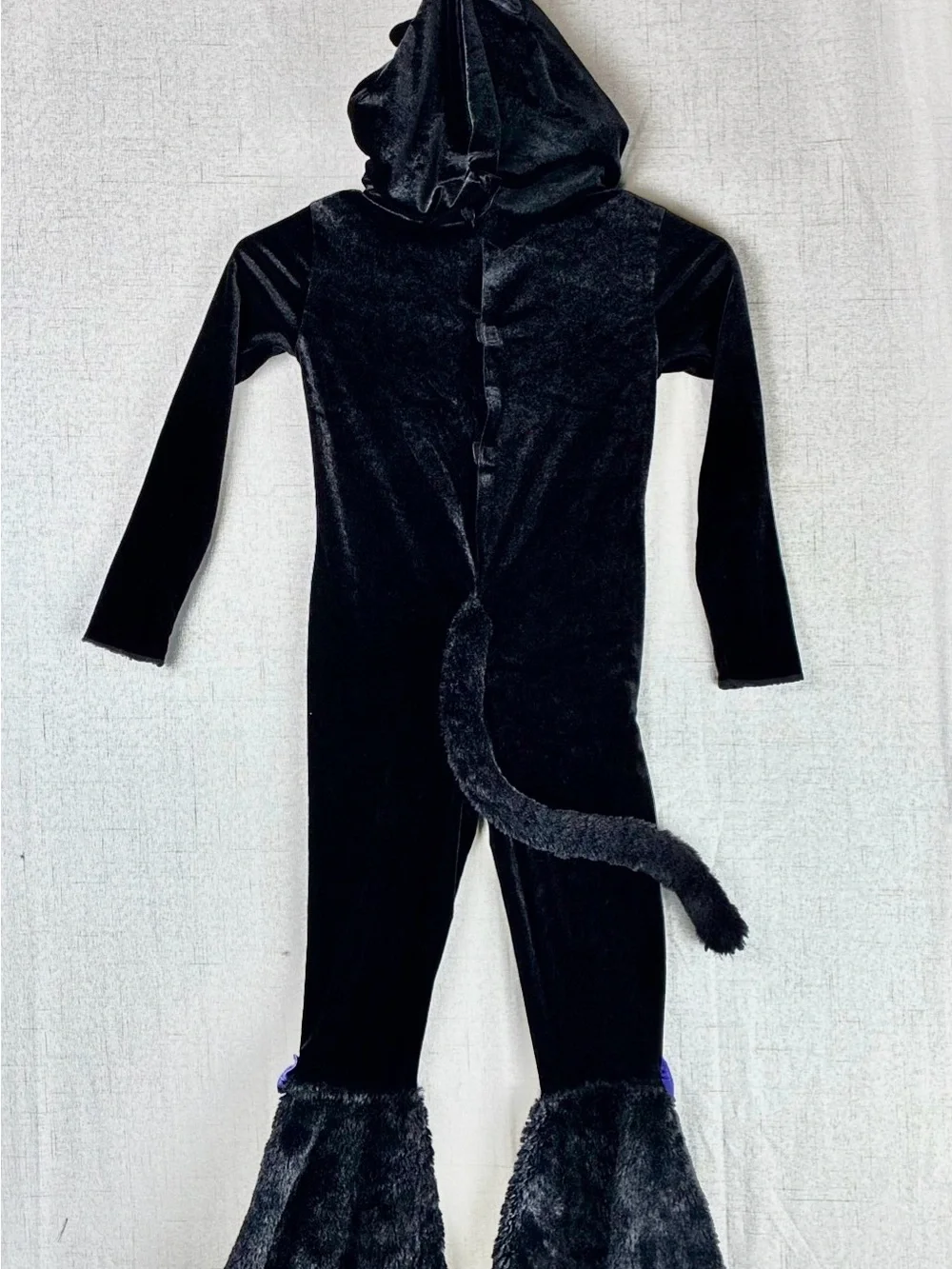 Black Cat Costume Bodysuit Whiskers Hoodie Purple Bows S 4-6 Tail Pretty Kitty